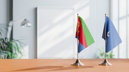 FLAGS OF ERITREA AND SOMALIA ON TABLE