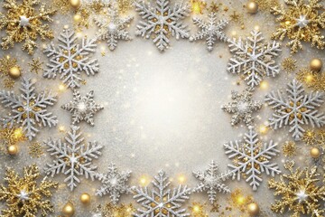 festive silver snow decorative frame with gold splatter glitter or confetti