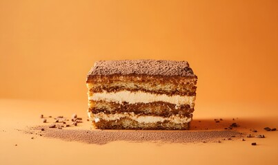 Wall Mural - A delicious slice of tiramisu layered with coffee-soaked cake and creamy mascarpone, Generative AI