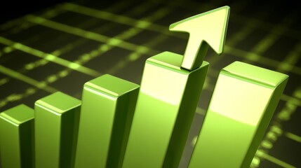 Poster - This image depicts an ascending green arrow on a dark digital background, illustrating that technology and growth are on an upward trend.