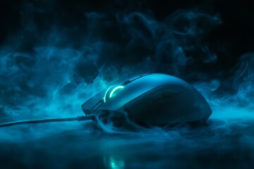 Fototapete - Dark green gaming mouse with smoke effect