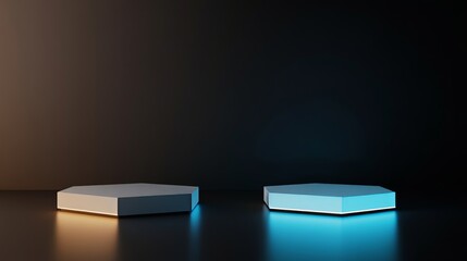 Poster - Decorative Sci-Fi Futuristic Podium with futuristic blue glowing empty display. A blank product pedestal is a great idea for product presentations. A futuristic background is a great way for design
