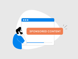 Poster - Transparency in content marketing and sponsored content builds trust. Highlight clear disclosure, honest communication and ethical marketing for better audience engagement. Vector illustration