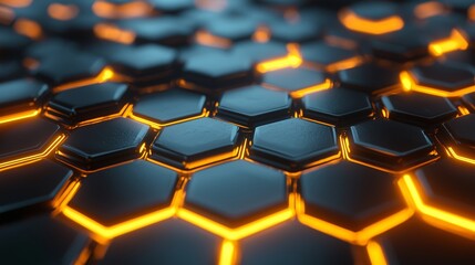 Poster - Close-up view of illuminated hexagonal patterns with glowing edges showcasing intricate design at night