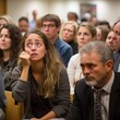 © iAmP - Family members in the gallery reacting emotionally to the testimony.generative ai illustration