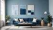 © Kromstar Studios - Minimalist blue modern day interior design living room