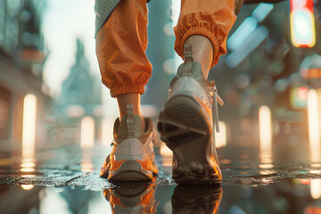 Wall Mural - fashionable futuristic model in surreal outfit generative ai