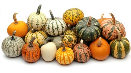 Autumn Harvest Pumpkins on White Background