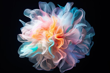 Poster - This artwork showcases a stunning floral form, created from soft, flowing materials that blend colors beautifully. The design radiates ethereal light, captivating the viewer