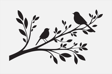 A tree branch with small leaves and two birds.