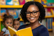© Tanya - African teacher reading a book to attentive children in a colorful kindergarten classroom, encouraging early literacy skills.