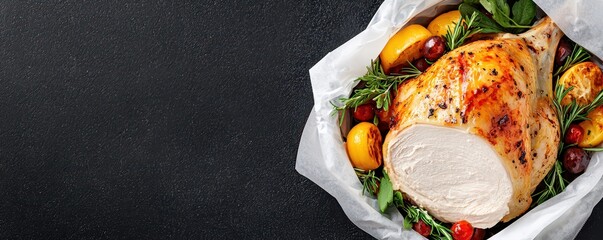 Wall Mural - A close-up view of a frozen dinner being unwrapped, showcasing the meal's appealing details and packaging.