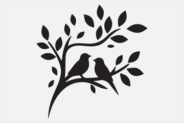 A tree branch with small leaves and two birds.