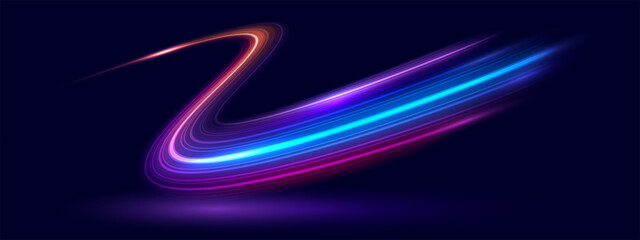 modern abstract high speed movement. dynamic motion light trails on dark blue background. futuristic