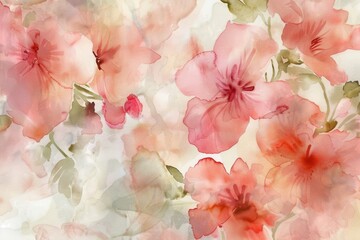 Aufkleber - Delicate watercolor flowers exhibit soft tones and gentle hues, evoking a tranquil and serene vibe reminiscent of a peaceful garden. Generative AI