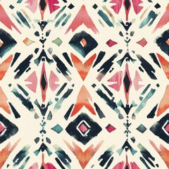Aufkleber - Abstract ethnic pattern with intricate geometric shapes, soft pastel tones, and bold tribal motifs, all rendered in flowing watercolor strokes