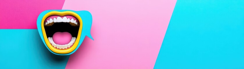 Poster - Mouth with speech bubble, vibrant background, flat design illustration