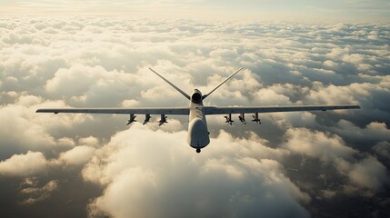 air force drone on patrol high in the atmospheric clouds