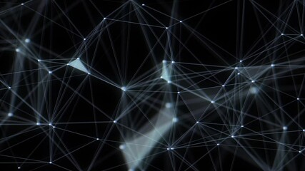 Poster - Business futuristic backdrop. Network connection glitch structure cyberspace with moving particles. Big data visualization. Abstract cyber security background. 3D rendering.