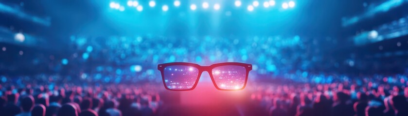 Aufkleber - Talent show stage, bright lights and large audience, 3D illustration