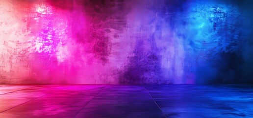 Poster - This is a Sci Fi Modern Elegant Futuristic Cyber Neon Led Studio Big Panel Lights Blue Purple Glowing Lights On Dark Empty Grunge Concrete Room Background Stage 3D Model