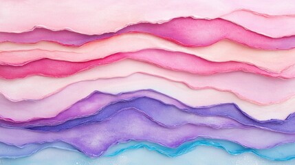 Wall Mural - layers of pastel pink and purple paper create gentle, flowing waves that evoke a serene and artistic