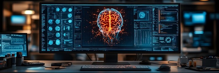 Leinwandbilder - Cutting-Edge Digital Brain Data Visualization on High-Tech Display - Innovative Neuroscience and Cognitive Technology Concept