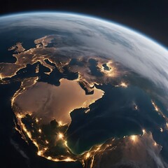 Wall Mural - a satellite view of earth at night, showing the illuminated continents and oceans.