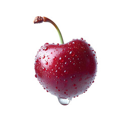 Poster - Freshly Picked Cherries with Glistening Water Droplets on Glossy Red Fruit - Closeup of Sweet,Juicy,and Ripe Cherries Freshly Harvested from the Garden.