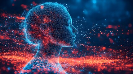 Aufkleber - Glowing Fractal Mind:Exploring the Frontiers of Digital Consciousness with Vibrant Particles and Neural Pathways Emanating Innovative Energy and Emotion.