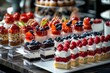 © DachAI - A selection of mini desserts adorned with fresh berries and layers of cream, showcasing an elegant array of treats perfect for celebrations or indulgence.