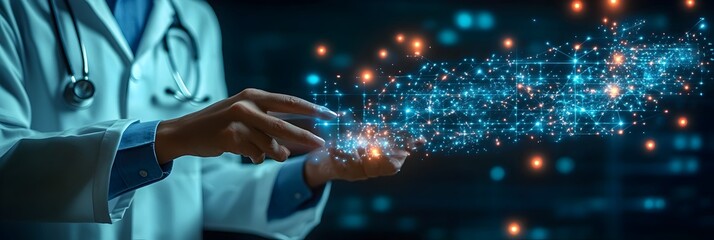 Leinwandbilder - Innovative digital healthcare technology showcasing futuristic data visualization and network connections,hinting at advancements in medical research,analysis and intelligence.