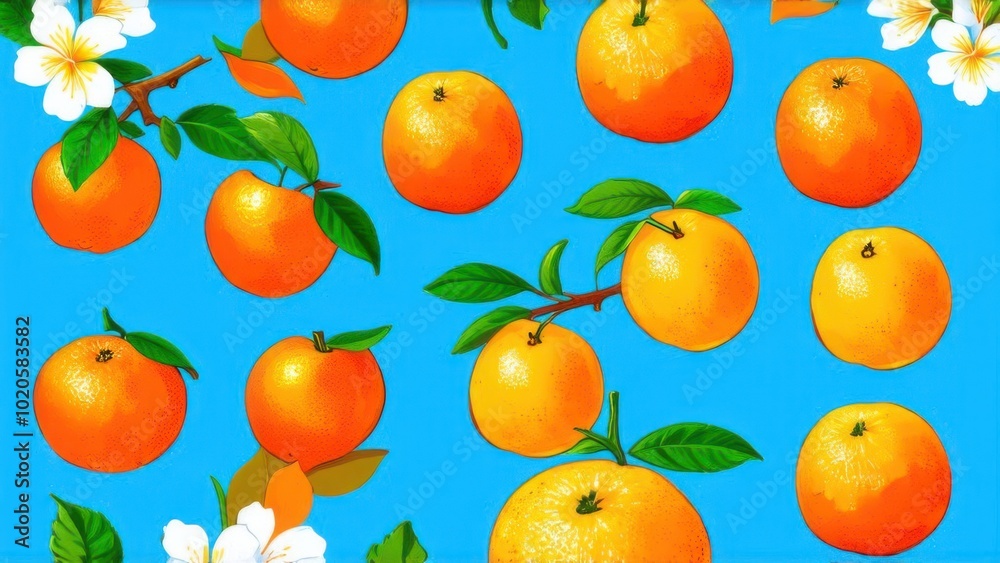 Set of hand drawn oranges fruits with leaves, branches and flowers ...