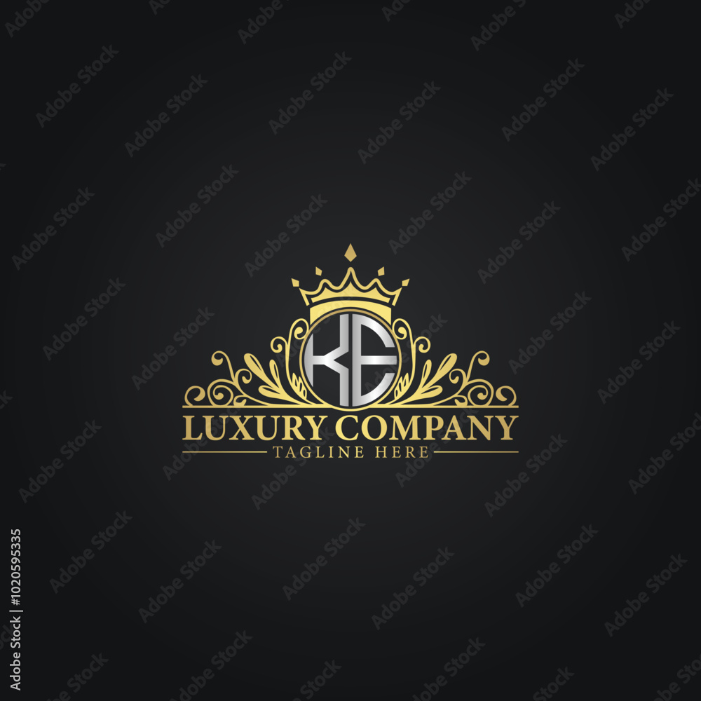 Luxury Crown Logo with Elegant Flourishes and Monogram Stock Vector ...