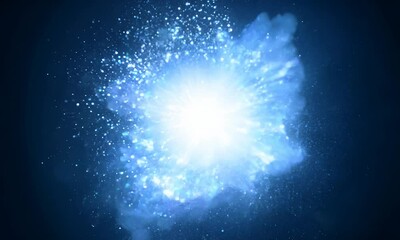 Poster - Explosive white light bursts from blue cloud particles.