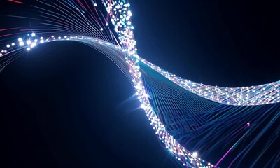 Poster - Glowing helix of lines and dots in abstract digital art