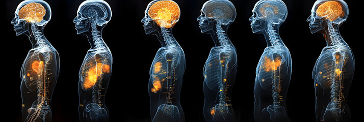 Poster - Transparent Ghost-like 3D X-Ray Scans of the Human Skeleton and Internal Organs Revealing the Anatomical Structure and Physiology for Medical,Scientific or Educational Purposes