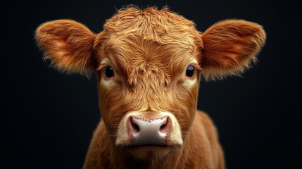 Sticker - A close up of a cow's face with a black background