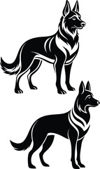 Wall Mural - German shepherd dog in different poses on a white background objects silhouette illustration.