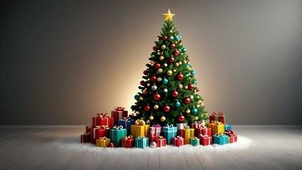 Close-up of a Christmas tree surrounded by gifts