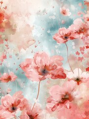Poster - Delicate pastel-hued flowers gently blend with soft colors, creating a calming and artistic representation of nature's beauty. Generative AI