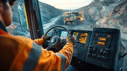 Driver's Perspective of a Large Dump Truck Operating in a Quarry