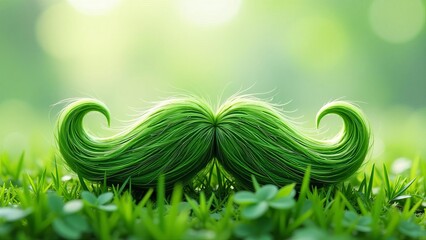 Green moustache or mustache on a white background with a shadow as a symbol for spring and nature or saint patricks day celebration or a vegetarian design element.