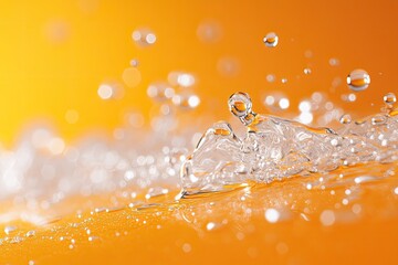 Wall Mural - Water droplets on orange background. Use this photo for a refreshing and vibrant backdrop for your design project.