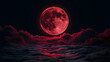 © Hasan Pixel - Creepy Blood Moon, Red Moon: A creepy depiction of the red moon on clouds, rendered in 3D for a horror effect.