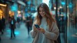 © Rere_Art151 - Woman using a smartphone with glowing digital icons in an urban setting