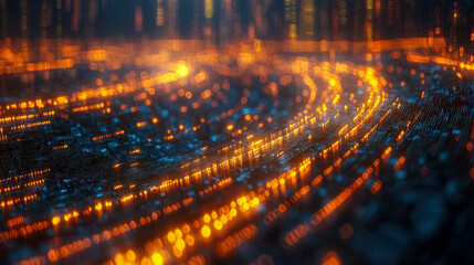 Poster - Futuristic data flow visualization with dynamic orange and blue lights
