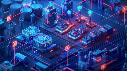 Poster - The Internet of Things IoT in manufacturing. Integration of connected devices to optimize production, maintenance, inventory, and other factory operations in the new era of Industry 4.0