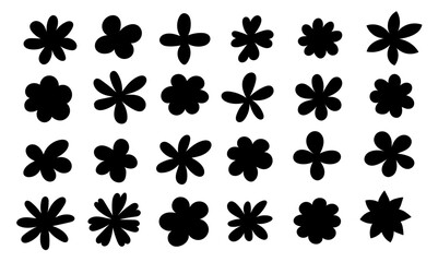 Wall Mural - set of silhouette floral botanical shape in vintage retro style. abstract black flowers. hand drawn 