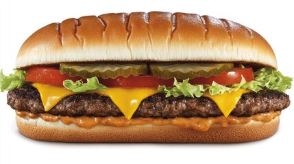 Poster - Juicy cheeseburger with fresh toppings and hearty bun